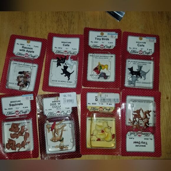 8 Vintage new in package Fibre-Craft Miniature Mix animals 1 1/4” Vintage - Picture 1 of 11